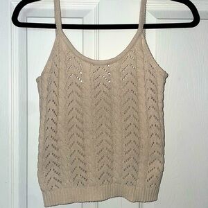 Women's Beige Crochet Knit Sleeveless Tank Top Medium
